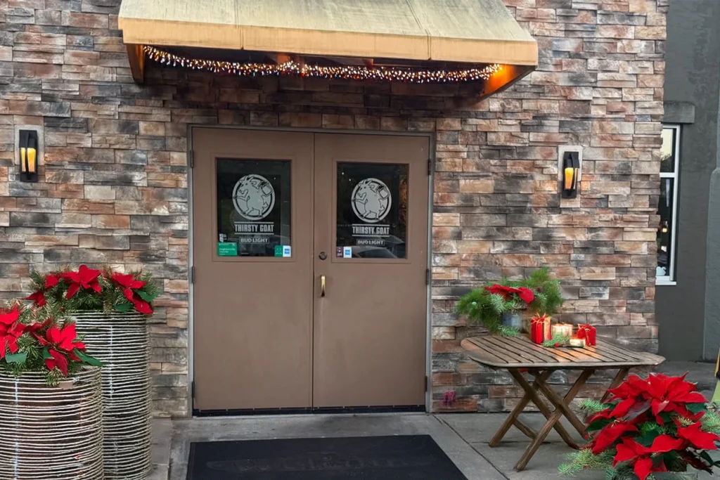 Thirsty Goat entryway holiday decor